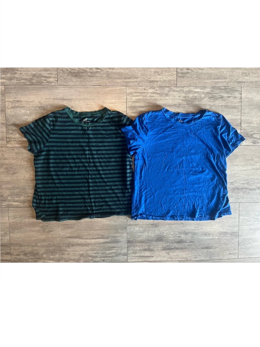 GAP Organic Cotton T Shirts, Set Of 2, Womens L, Striped Blue Green, Royal Solid